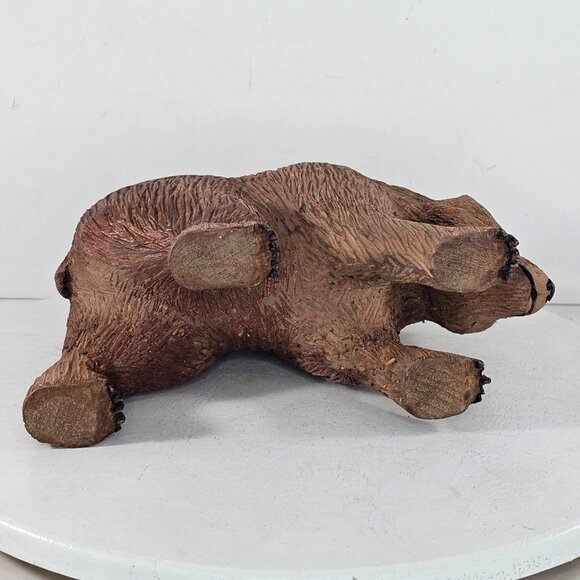 Hand-Carved Wooden Bear Figurine Decor Brown Grizzly Folk Art *FLAWS* Wildlife - Picture 7 of 10